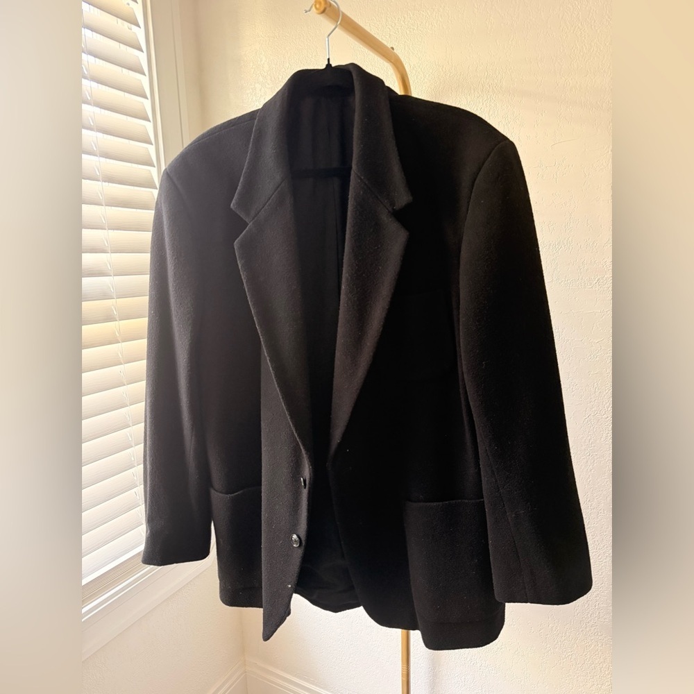 Le Homme de Lyon Men’s Black Wool Blend Tailored Coat L - Picture 2 of 6